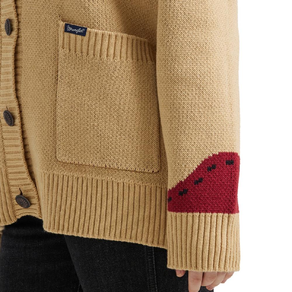 Wrangler Tan Long Live Cowboys Shawl Collar Women's Cardigan Sweater 112356699