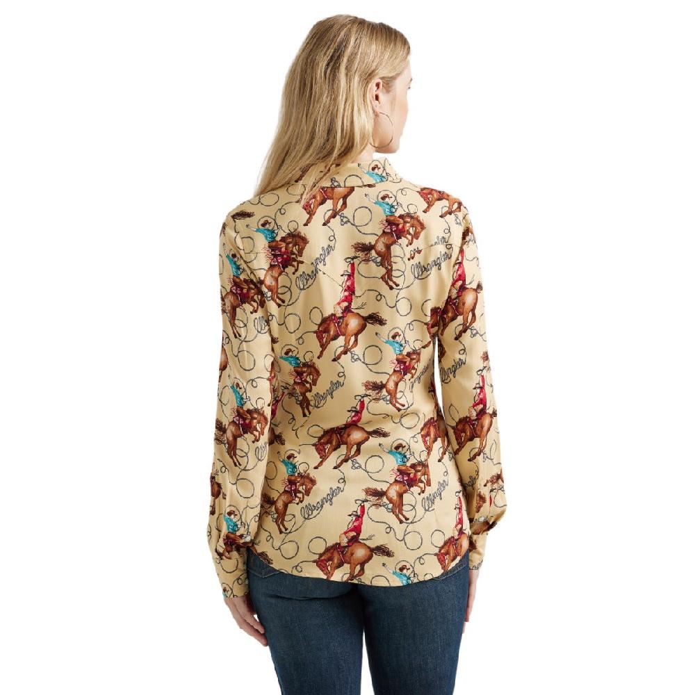 Wrangler Tan With Print Women's Collared Longsleeve Saddle Up Slim Fit Shirt 112356642