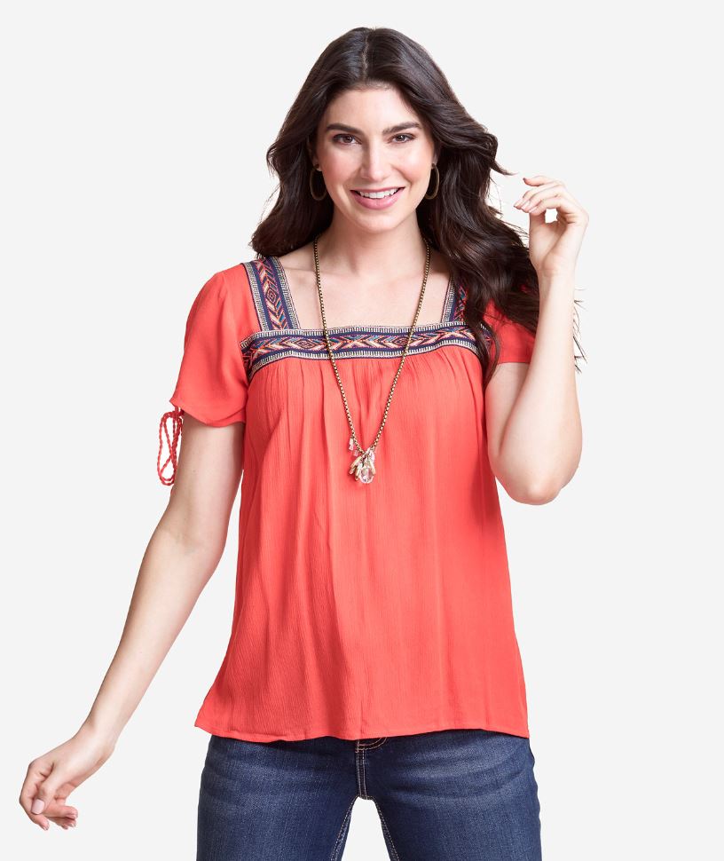 Wrangler Tangerine Womens Short Sleeve Square Neck Top LWK515M