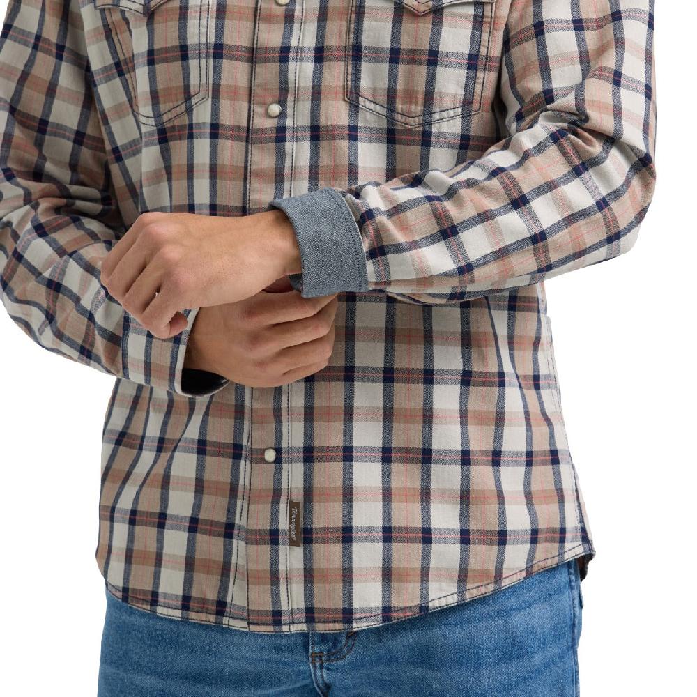 Wrangler Taupe Plaid Retro Premium Men's Spread Collar Modern Fit Longsleeve Shirt 112359911