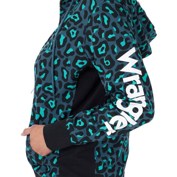 Wrangler Teal Animal Print Ladies Zip Hoodie With Sleeve Logo LWK496M