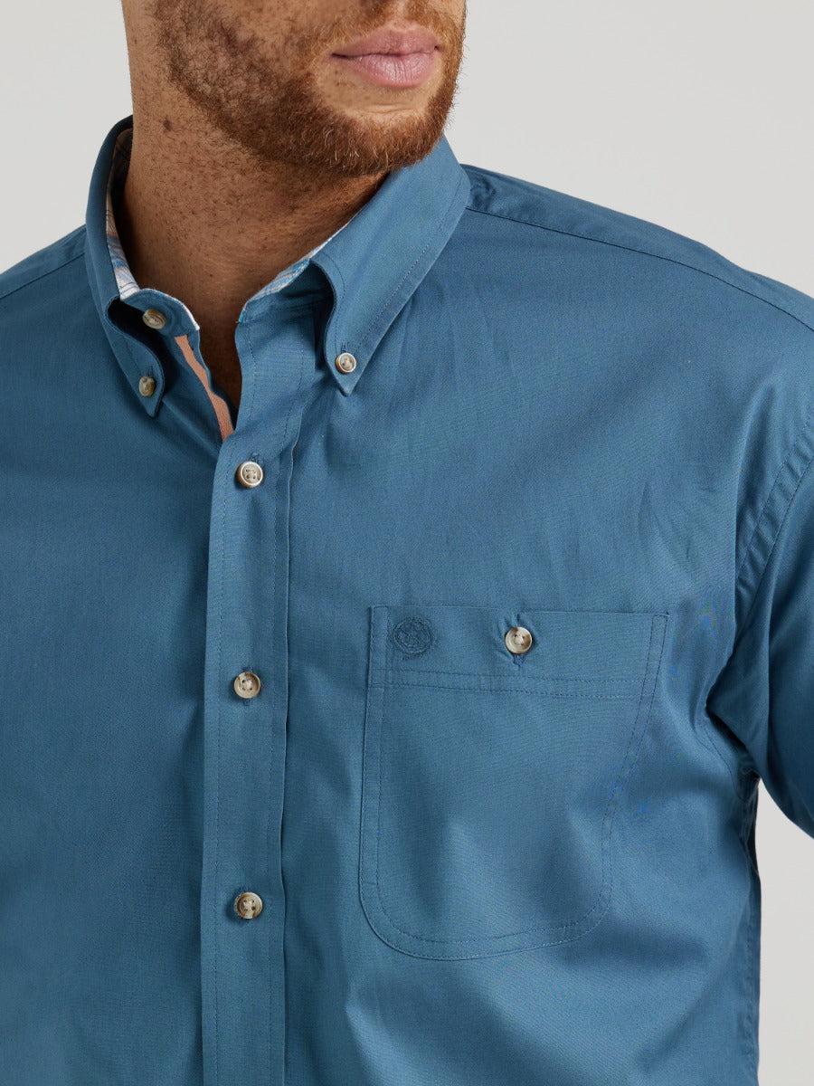 Wrangler Teal George Strait Men's Longsleeve Button Down Collared Stretch Shirt 112344866
