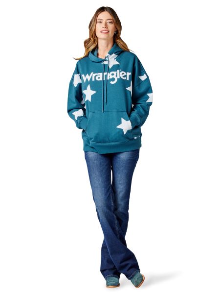 Wrangler Teal Retro Americana Womens Star Logo Hoodie 112321239