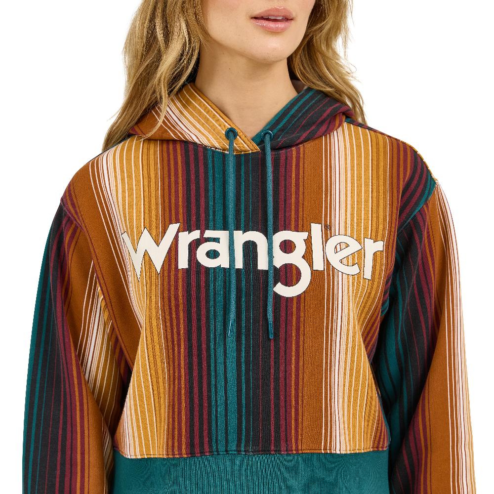 Wrangler Teal Striped Serape Women's Cropped Hoodie 112371645