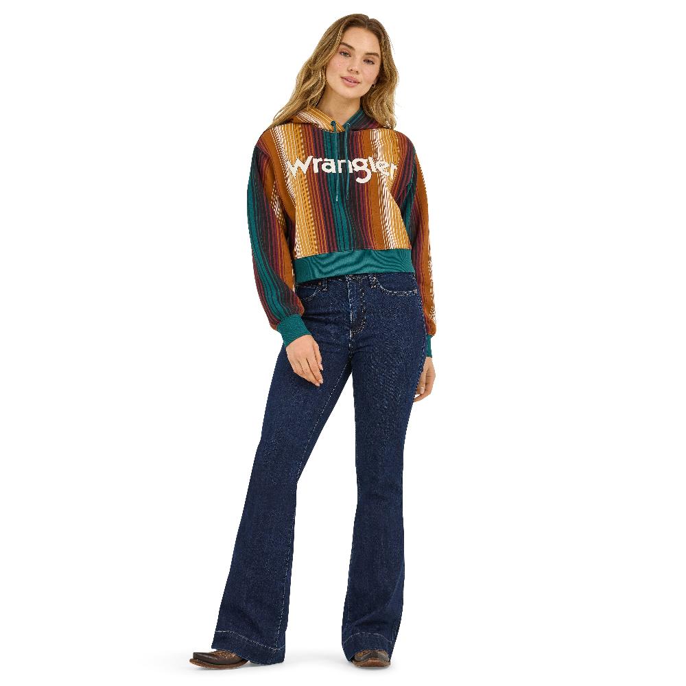 Wrangler Teal Striped Serape Women's Cropped Hoodie 112371645