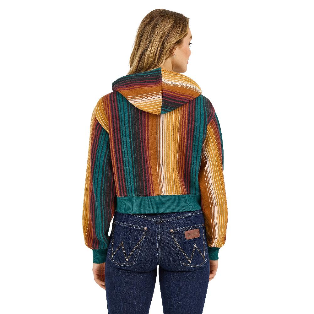 Wrangler Teal Striped Serape Women's Cropped Hoodie 112371645