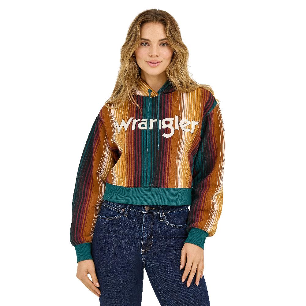 Wrangler Teal Striped Serape Women's Cropped Hoodie 112371645