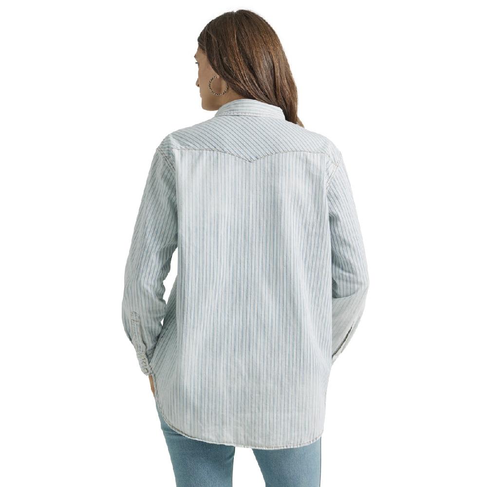 Wrangler Texture Stripe Retro Boyfriend Women's Collared Longsleeve Western Snap Shirt 112347209