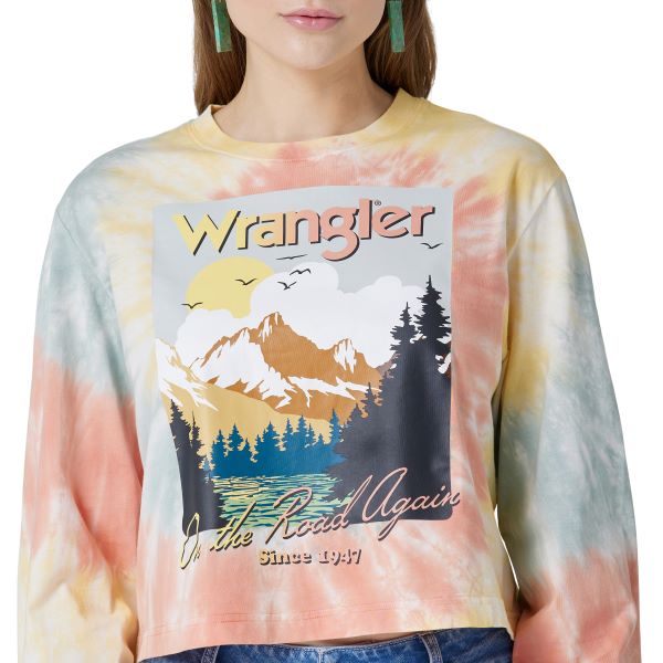 Wrangler Tie Dye Retro Graphic Ladies Relaxed Cropped Tee 112327239