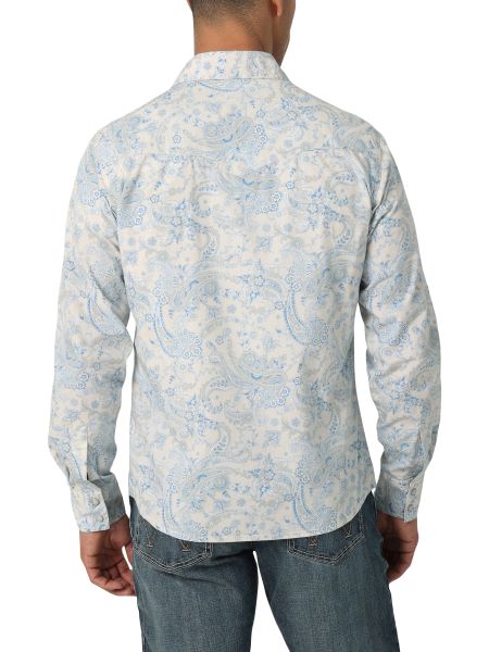 Wrangler Toile Blue Print Retro Premium Men's Long Sleeve Button Down Shirt 112327790