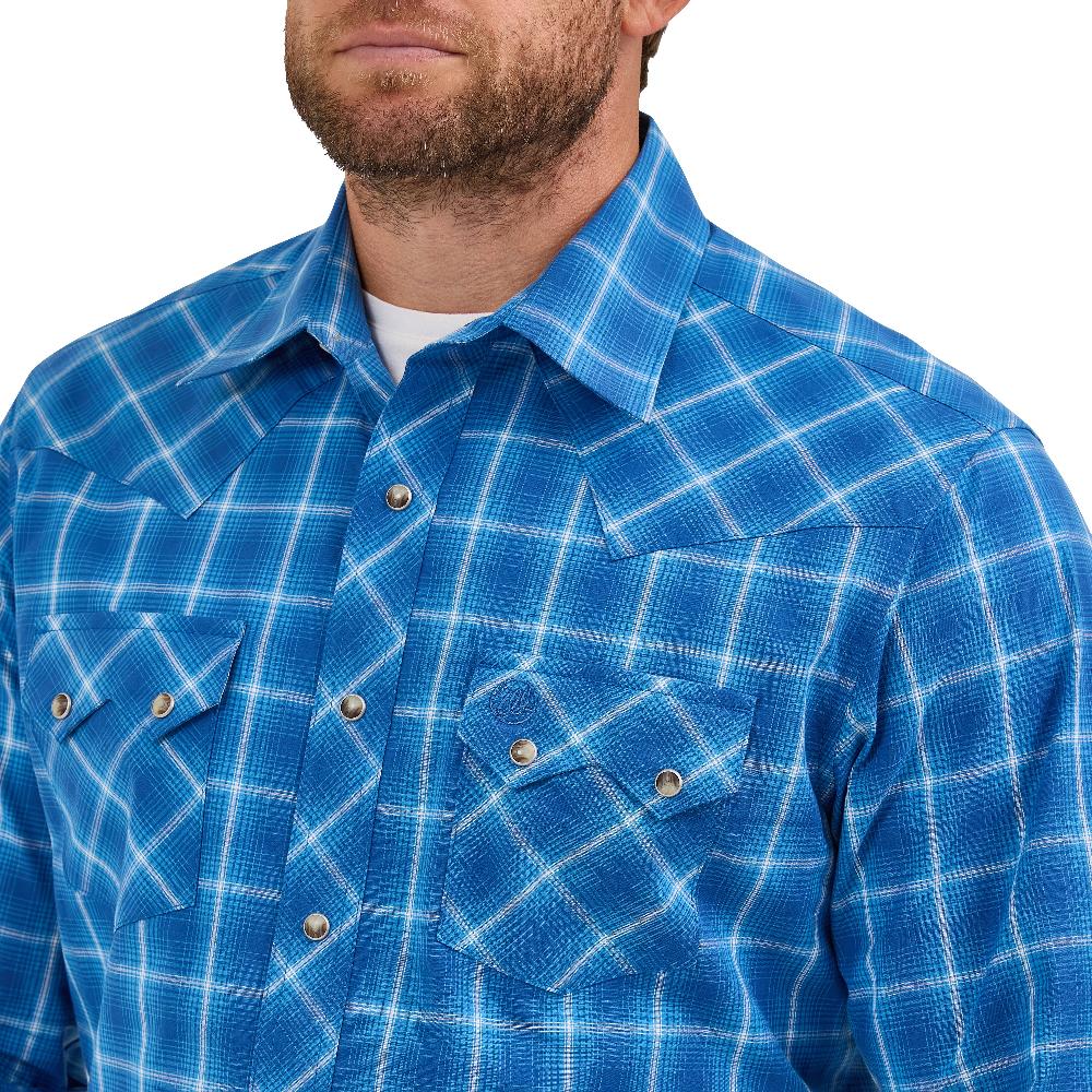 Wrangler Truly Blue Men's Retro Long Sleeve Collared Sawtooth Snap Pocket Western Shirt 112369554