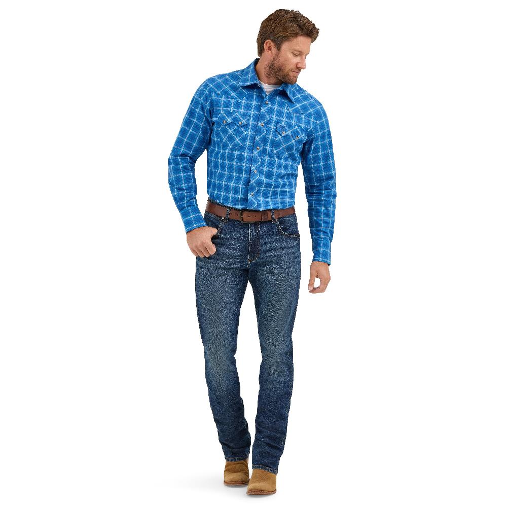 Wrangler Truly Blue Men's Retro Long Sleeve Collared Sawtooth Snap Pocket Western Shirt 112369554