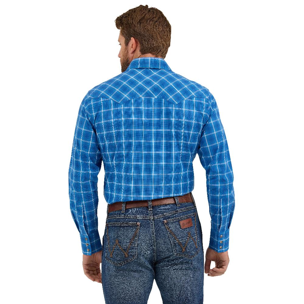 Wrangler Truly Blue Men's Retro Long Sleeve Collared Sawtooth Snap Pocket Western Shirt 112369554