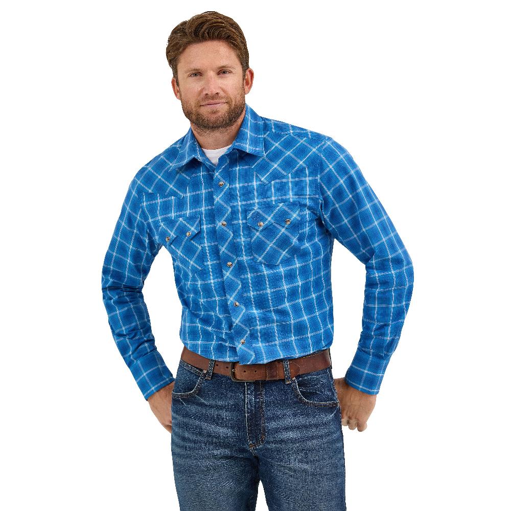 Wrangler Truly Blue Men's Retro Long Sleeve Collared Sawtooth Snap Pocket Western Shirt 112369554