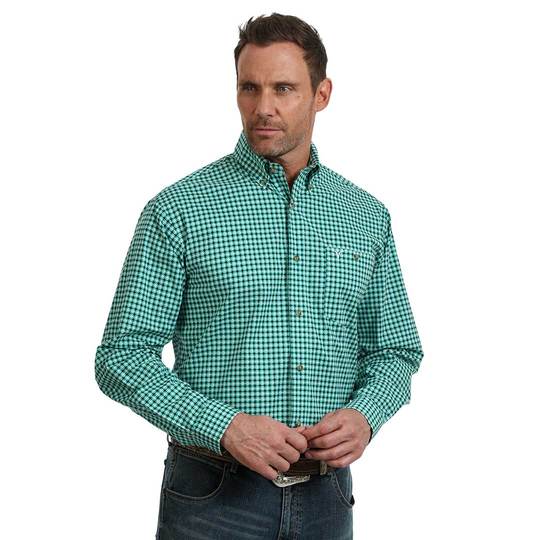 Wrangler Tuquoise Print 20X Advanced Comfort Mens Long Sleeve Button Down Shirt MJC169M