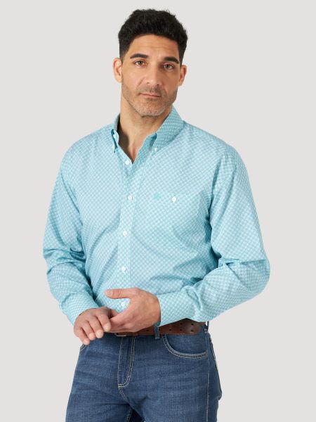Wrangler Turquoise Classic Mens Long Sleeve Shirt 112315003