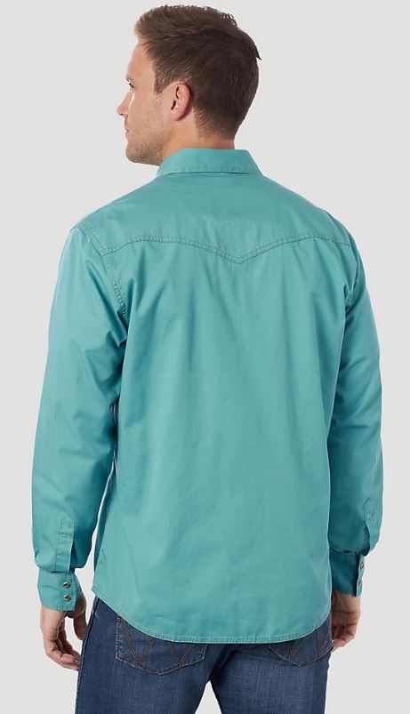 Wrangler Turquoise Contrast Trim Western Two Snap Flap Pocket Long Sleeve Men's Shirt MVR591Q