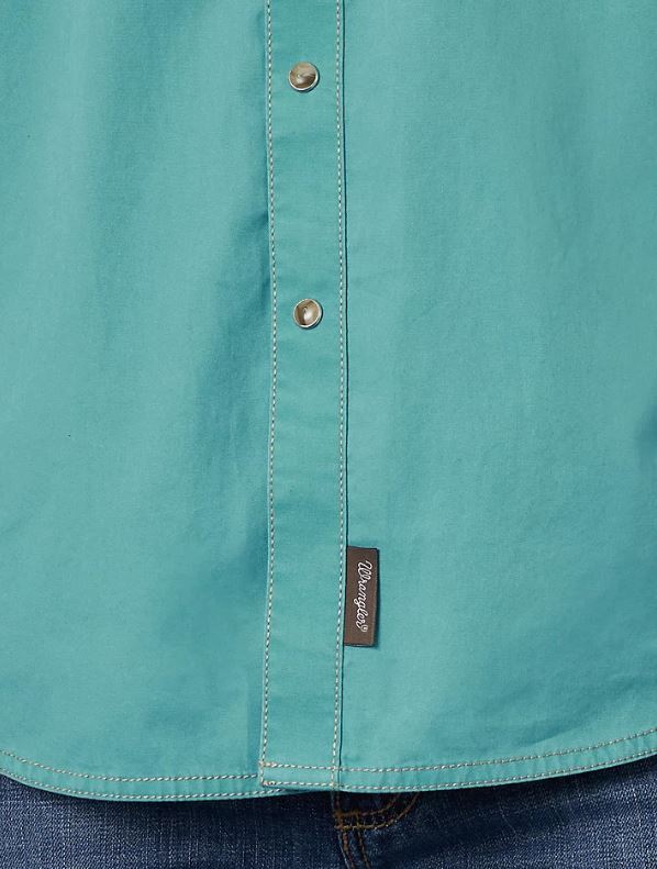 Wrangler Turquoise Contrast Trim Western Two Snap Flap Pocket Long Sleeve Men's Shirt MVR591Q