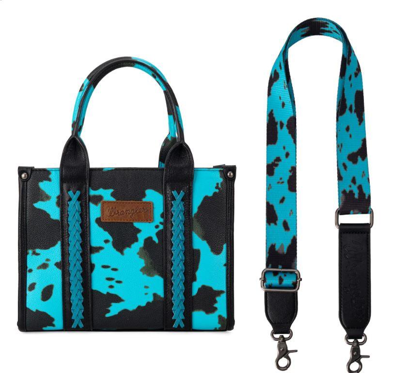 Wrangler Turquoise Cow Print Concealed Carry Tote/Crossbody WG133-8120S-TQ
