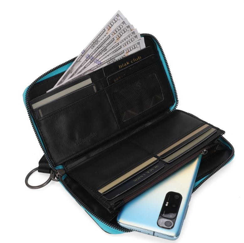 Wrangler Turquoise Cow Print Wallet WG133-W006-TQ