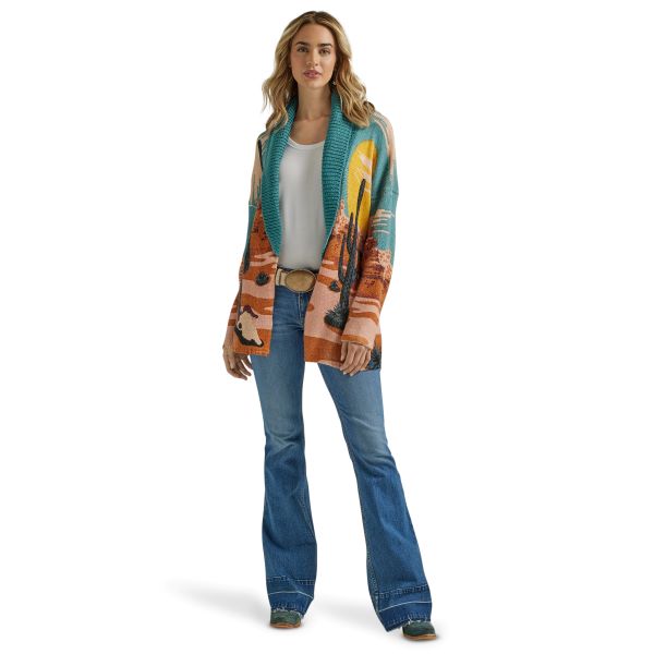 Wrangler Turquoise Desert Scene Women's Long Sleeve Cardigan 112339173