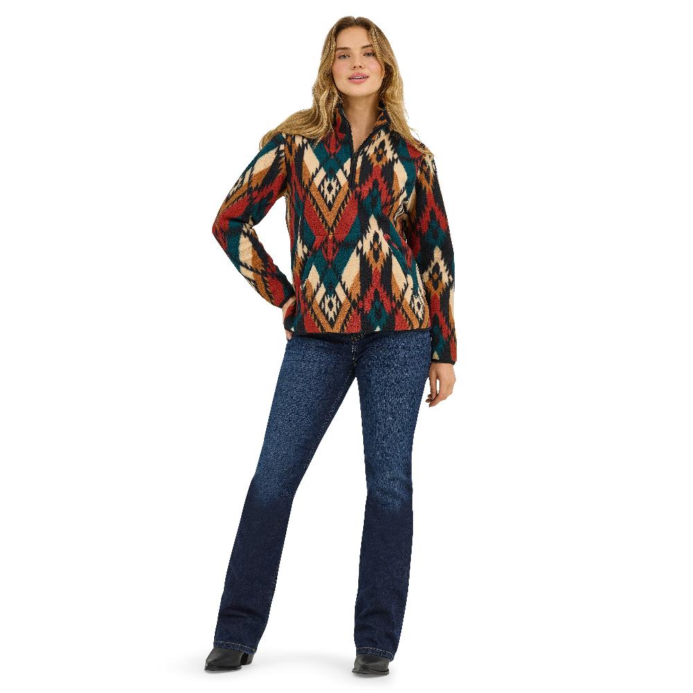 Wrangler Turquoise Pattern Retro Quarter-Zip Women's Sherpa Pullover 112371898