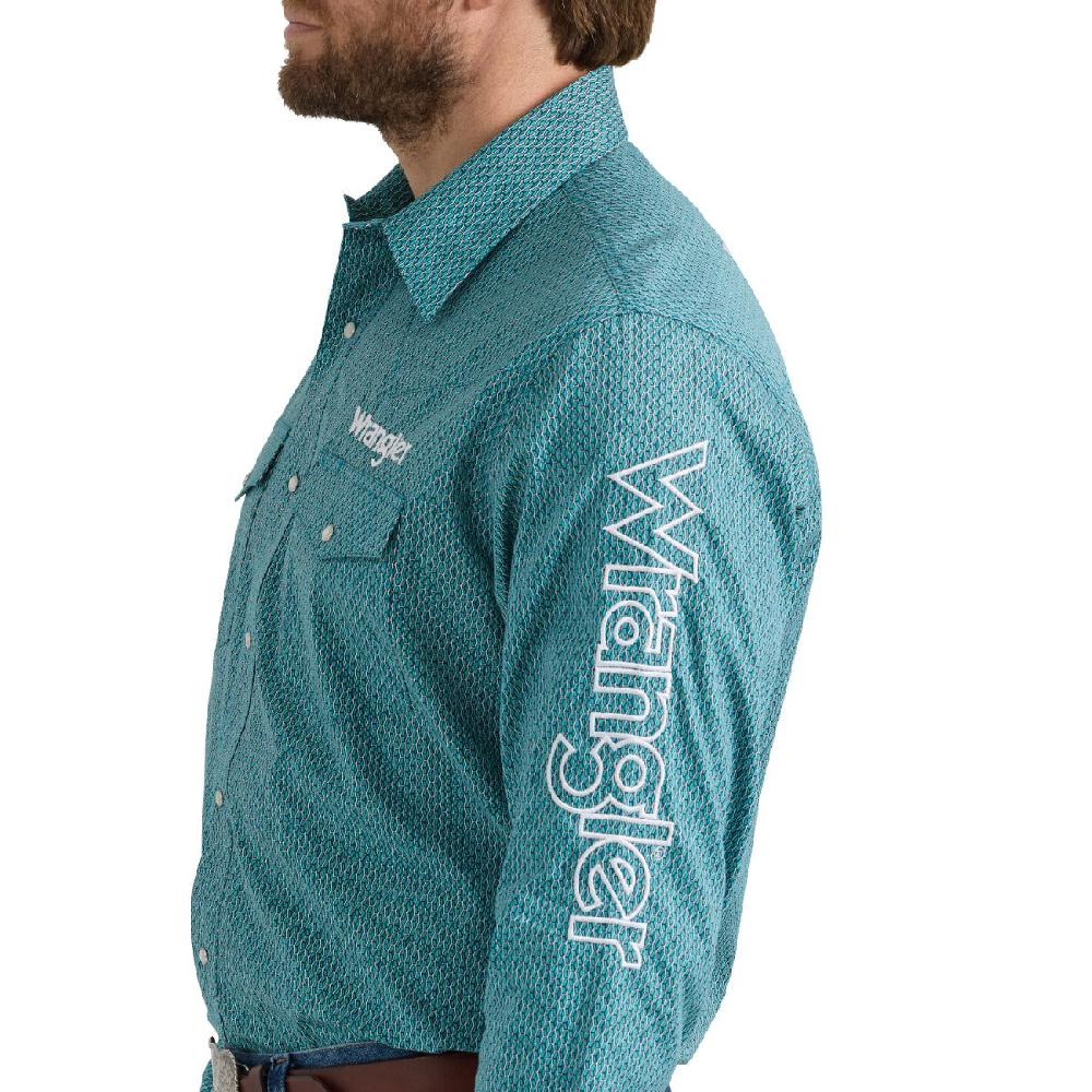 Wrangler Turquoise Plaid Collared Logo Longsleeve Button Western Shirt 112352384