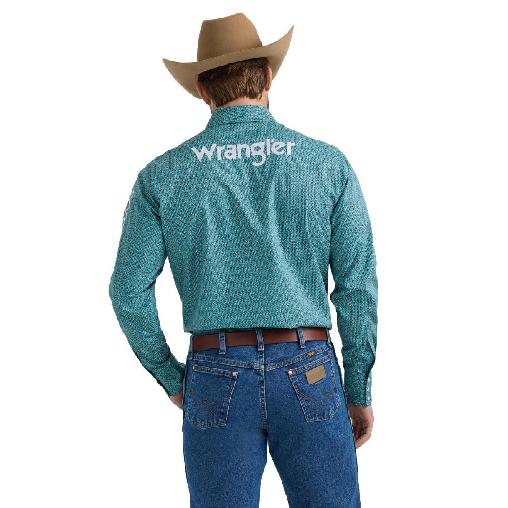 Wrangler Turquoise Plaid Collared Logo Longsleeve Button Western Shirt 112352384