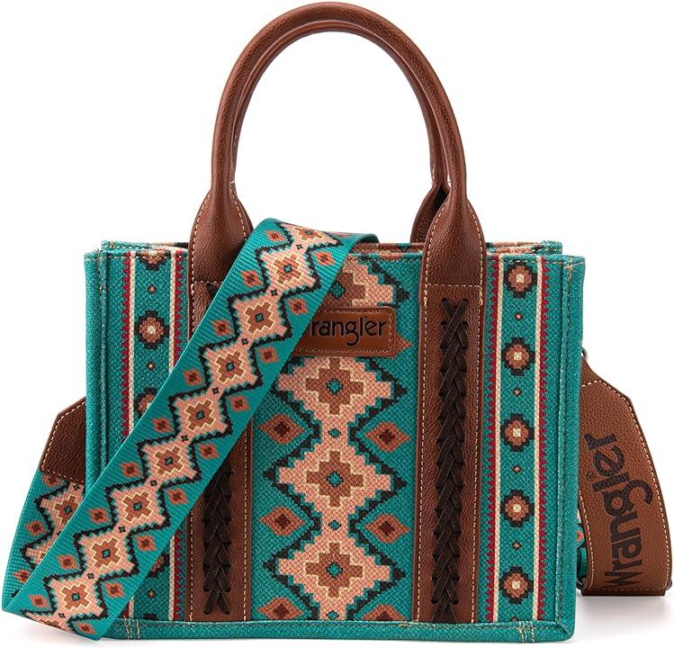 Wrangler Turquoise Southwestern Print Small Canvas Tote/Crossbody WG2203-8120STQ
