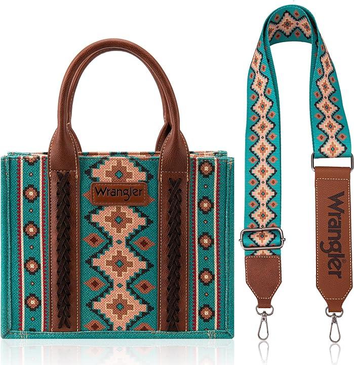 Wrangler Turquoise Southwestern Print Small Canvas Tote/Crossbody WG2203-8120STQ