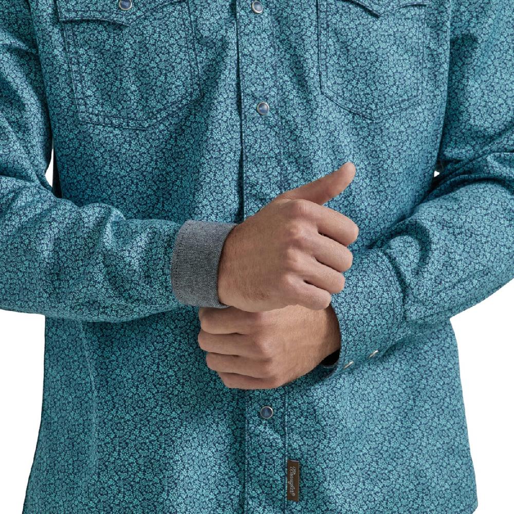 Wrangler Turquoise Wave Retro Premium Longsleeve Collared Western Snap Print Shirt 112346625