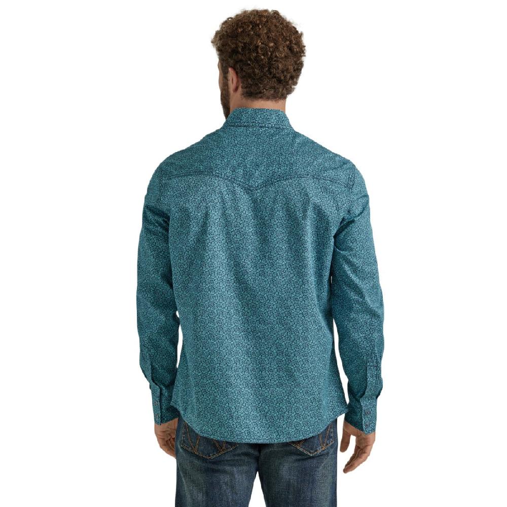 Wrangler Turquoise Wave Retro Premium Longsleeve Collared Western Snap Print Shirt 112346625