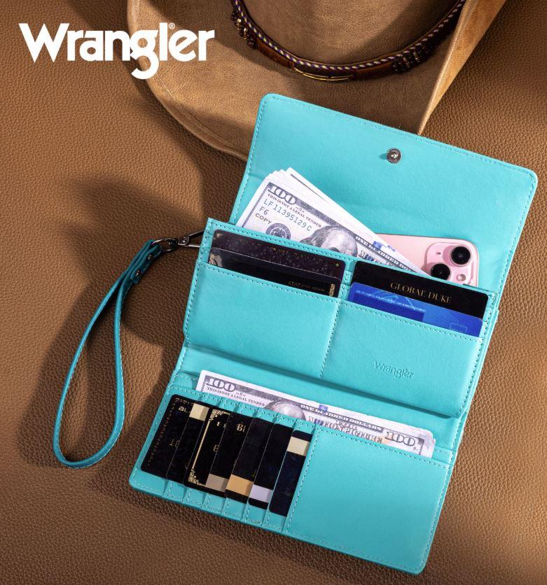 Wrangler Turquoise Western Floral Tooled Tri-Fold RFID Wallet/Wristlet WG196-W056TQ