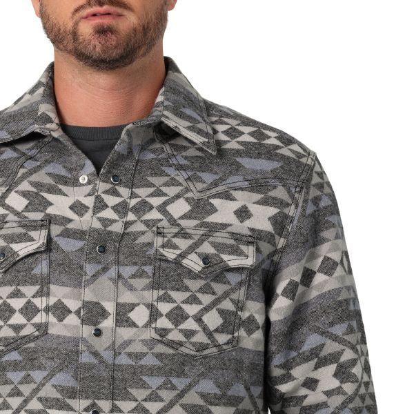 Wrangler Vintage Indigo (Grey) Retro Premium Jacquard Men's Snap Shirt Jacket 112330766