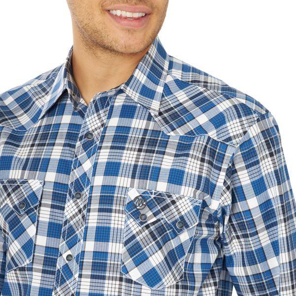 Wrangler Vintage Indigo Plaid Retro Long Sleeve Mens Snap Pocket Shirt MV4025N