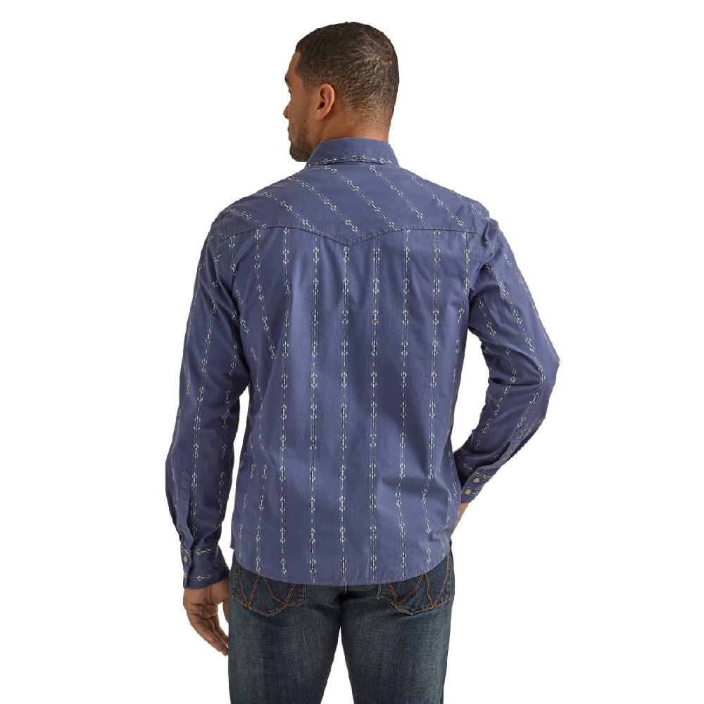 Wrangler Vintage Indigo Printed Retro Premium Collared Long Sleeve Western Snap Shirt 112344560