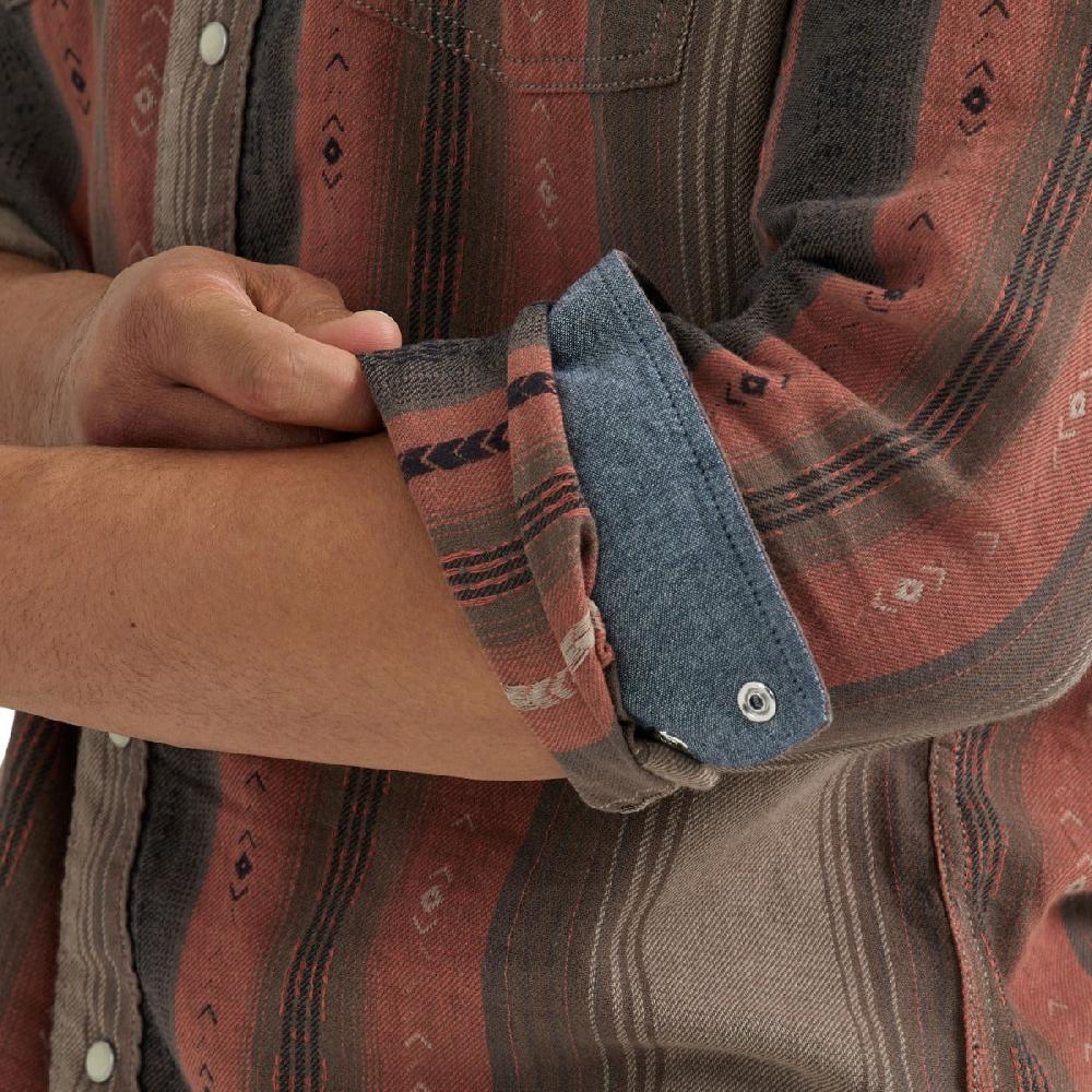 Wrangler Warm Stripe Retro Premium Men's Collared Long Sleeve Printed Snap Shirt 112356554