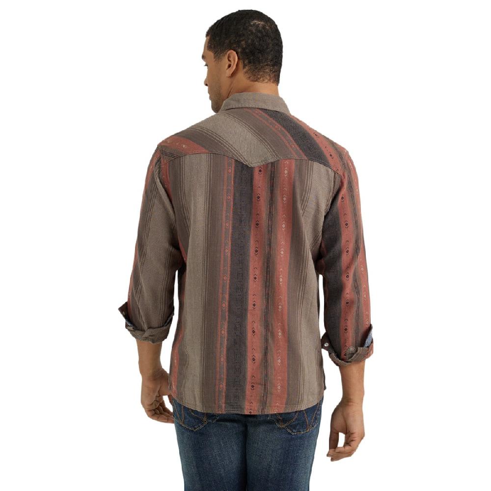 Wrangler Warm Stripe Retro Premium Men's Collared Long Sleeve Printed Snap Shirt 112356554
