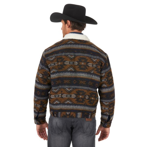 Wrangler Whiskey Sherpa Lined Jacquard Print Mens Jacket 74250WH