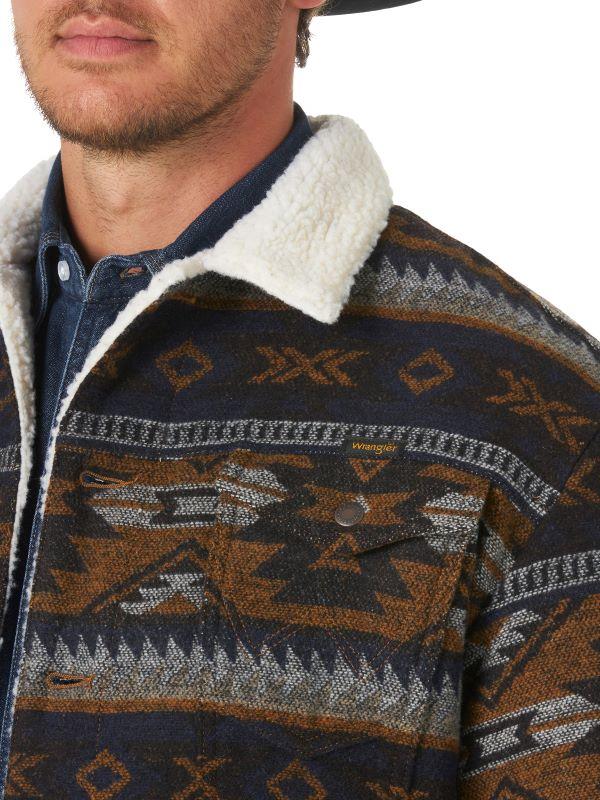 Wrangler Whiskey Sherpa Lined Jacquard Print Mens Jacket 74250WH