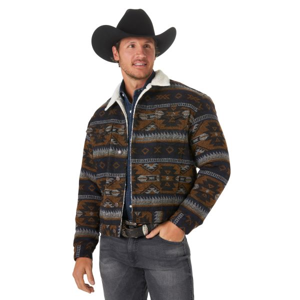 Wrangler Whiskey Sherpa Lined Jacquard Print Mens Jacket 74250WH