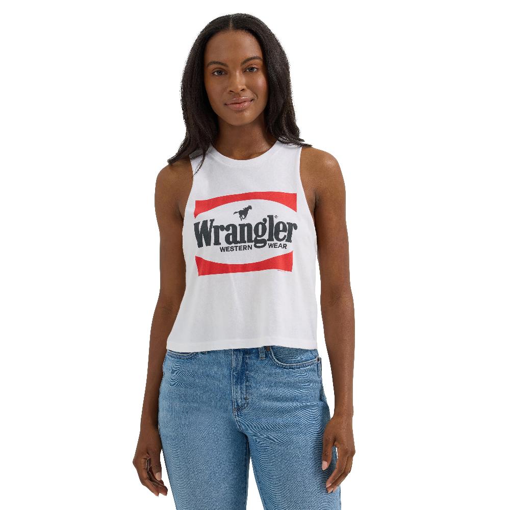 Wrangler White Block Women's Festival Crop Graphic Tank 112361879