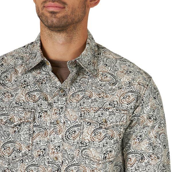 Wrangler White/Brown Retro Premium Men's Button Down LongSleeved Shirt 112318873