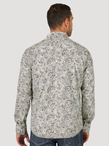 Wrangler White/Brown Retro Premium Men's Button Down LongSleeved Shirt 112318873
