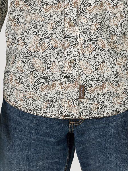 Wrangler White/Brown Retro Premium Men's Button Down LongSleeved Shirt 112318873