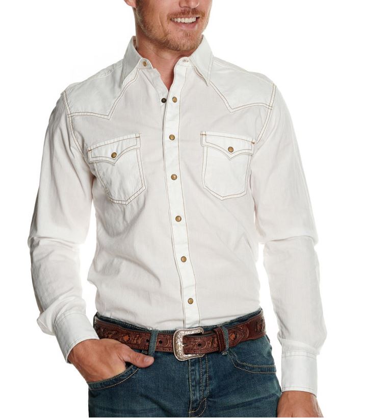 Wrangler White Dobby Retro Long Sleeve Mens Western Shirt MVR531W