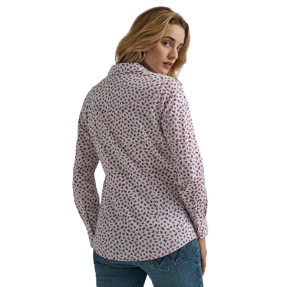 Wrangler White Floral Retro Women's Collared Long Sleeve Dress Shirt 112345294