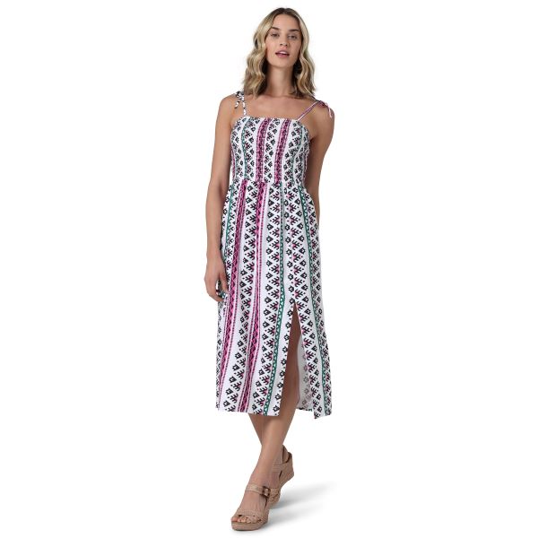 Wrangler White Geo Retro Smocked Bodice Women's Tank Dress 112330070