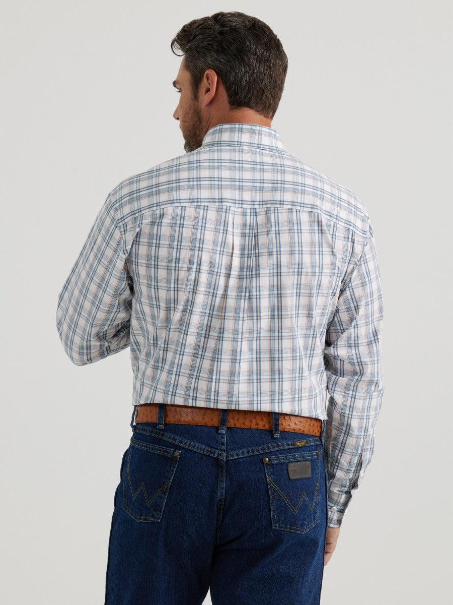 Wrangler White Plaid George Straight Men's Longsleeve Button-down Collared Stretch Shirt 112344867