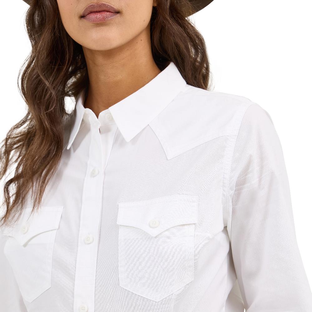 Wrangler White Retro Long Sleeve Women's Solid Button Front Shirt 112358013